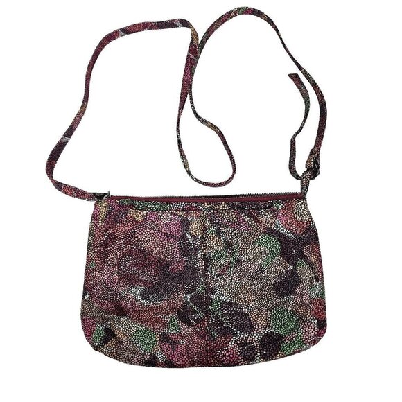 Hobo The Original‎ Abstract Foliage Genuine Leather Crossbody Bag Purple Pink - Picture 1 of 11